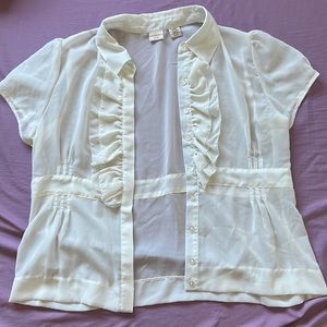 White Sheer Ruffle Button Down